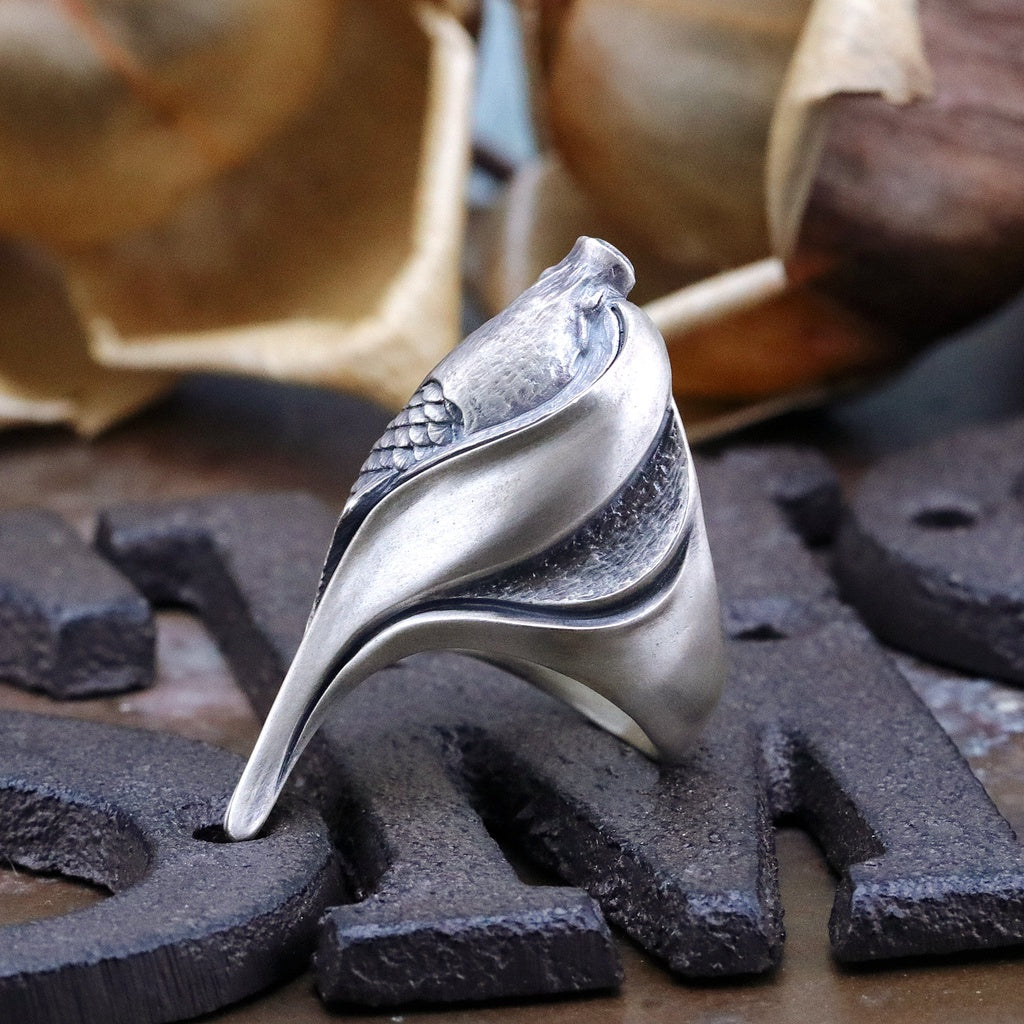 日本雕畫雙絕 Dual Flow 鯉魚躍龍門 -鯉- 杉山手工 純銀戒指