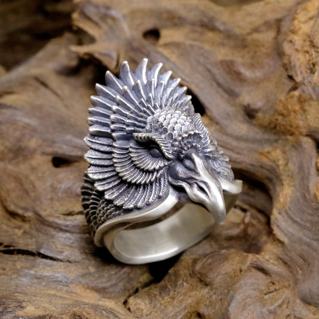 【Silver Monsters】日本雕畫雙絕 Dual Flow 原創設計 手作雙極鳳首 純銀戒指