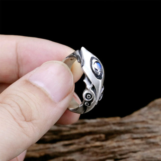 【Silver Monsters】日本前衛宗師Glam Scale 機甲王 皇家藍月石 手作絲紋啞光 純銀機甲戒指