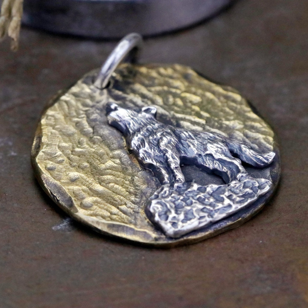 【Silver Monsters】台灣職人手作KOPO METAL 手鍛銅月 芒刻精雕 孤狼嘯月 純銀/黃銅吊墜