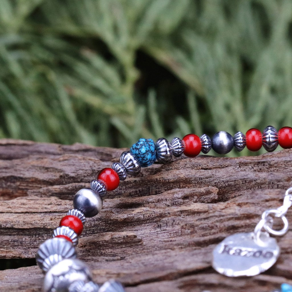 【Silver Monsters】日本手作Kazoo 美國kingman松石/做舊銀貝銀珠 復古琉璃紅珠 手鍊