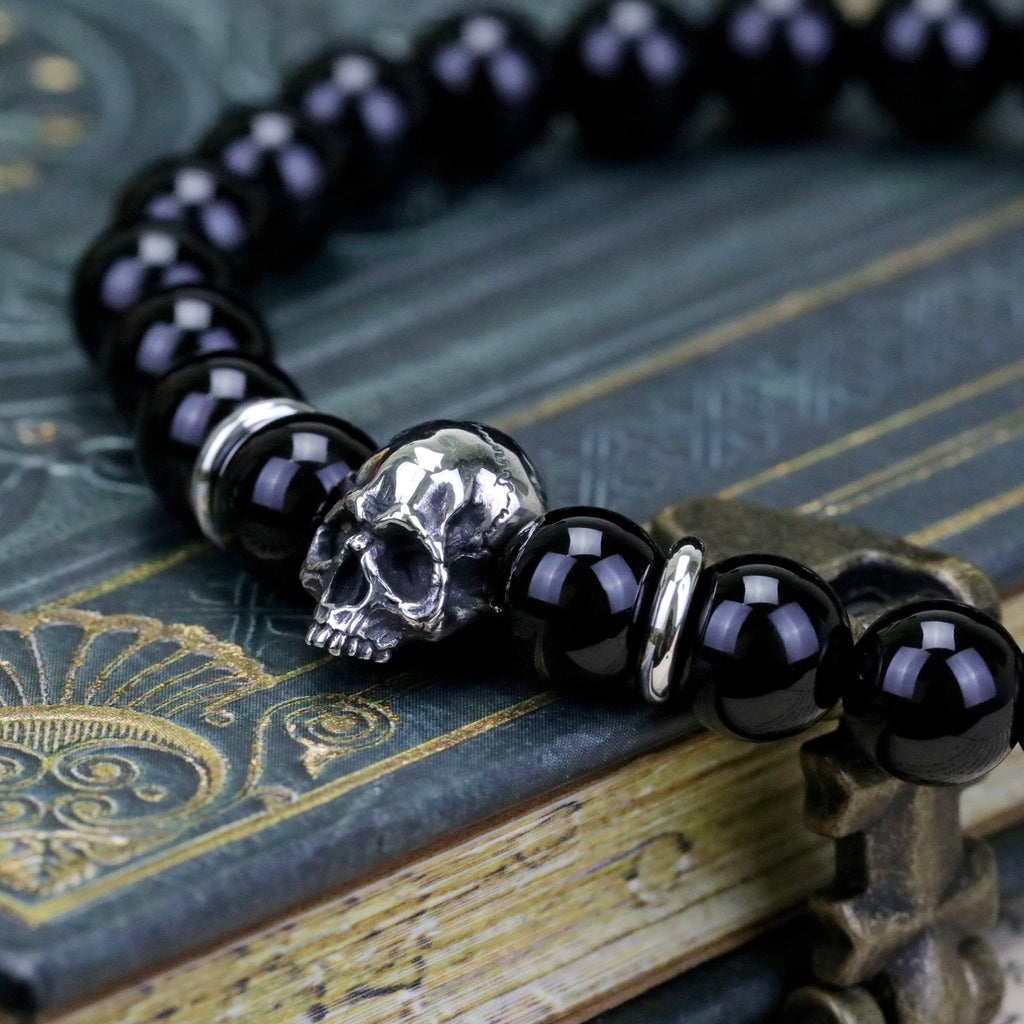 【Silver Monsters】日本手作 Nil:GRAVE 特約品牌 半顎骷髏 黑瑪瑙 純銀串珠手鍊