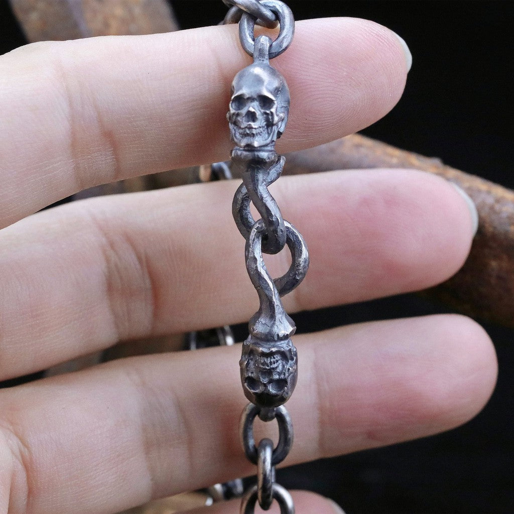 【Silver Monsters】日本一級神牌Loud Style Design 手作舊化 破壞骷髏雙勾純銀手鍊