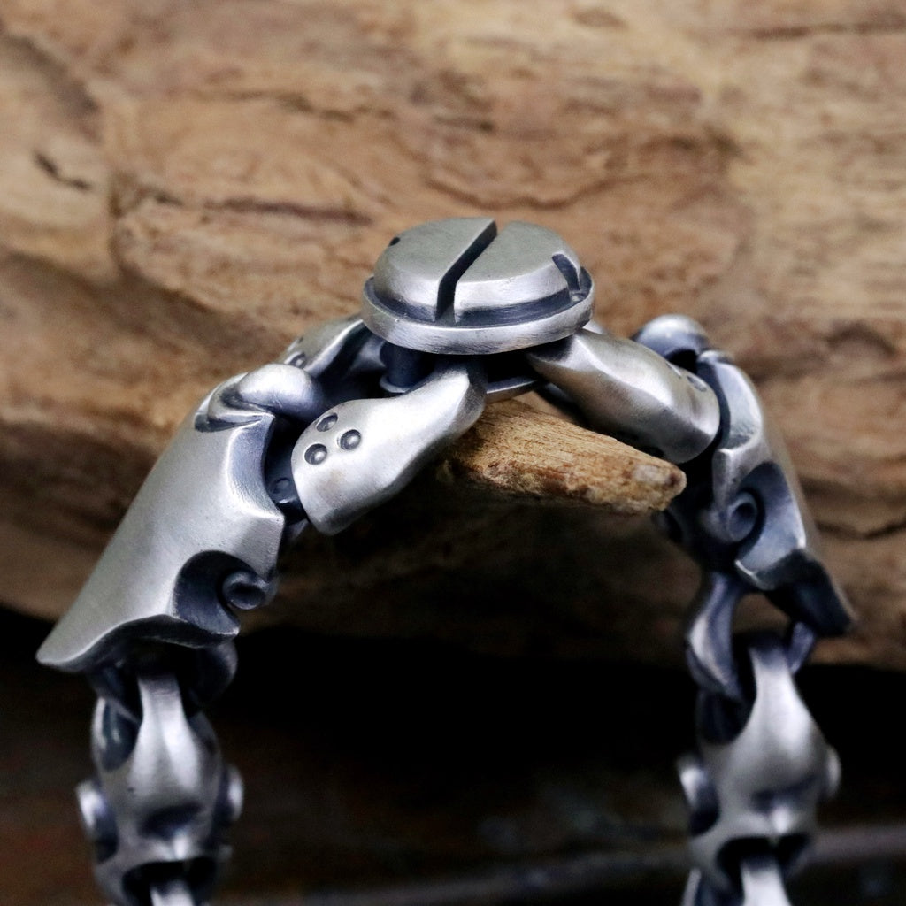 【Silver Monsters】日本Glam Scale 機甲王 獨家髮絲紋 機甲雙蟹夾 純銀手鍊