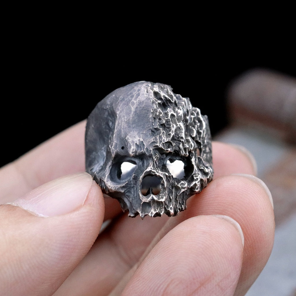 【Silver Monsters】日本一級神牌 Loud Style Design 風蝕舊化 熔煉鑿刻雙面骷髏 戒指