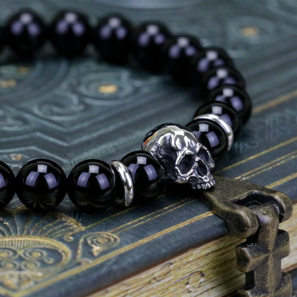 【Silver Monsters】日本手作 Nil:GRAVE 特約品牌 半顎骷髏 黑瑪瑙 純銀串珠手鍊