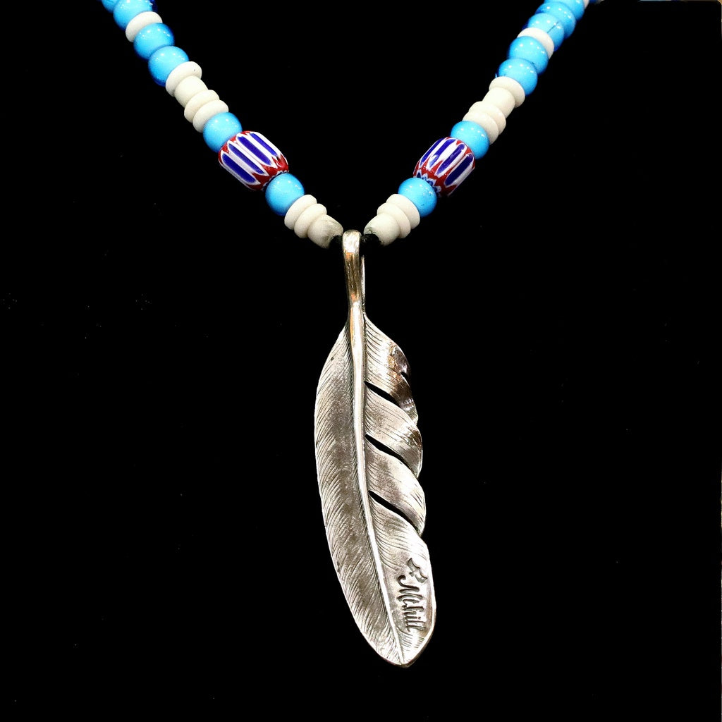 【Silver Monsters】日本Mt.hill 原民風古董白芯老珠大銀羽【水藍】項鍊