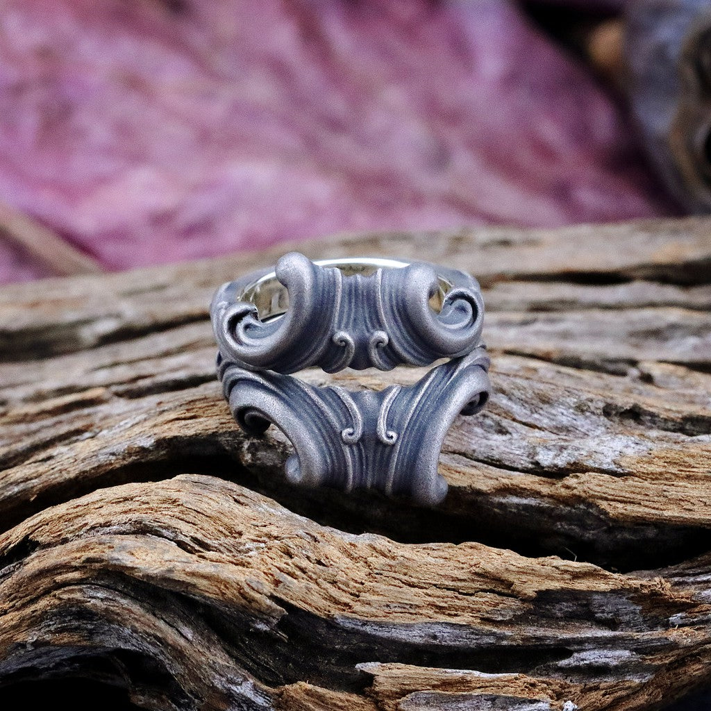 【Silver Monsters】日本暗系古典狂潮 Superbia 洛可可6 原創手做 舊化噴砂 純銀戒指