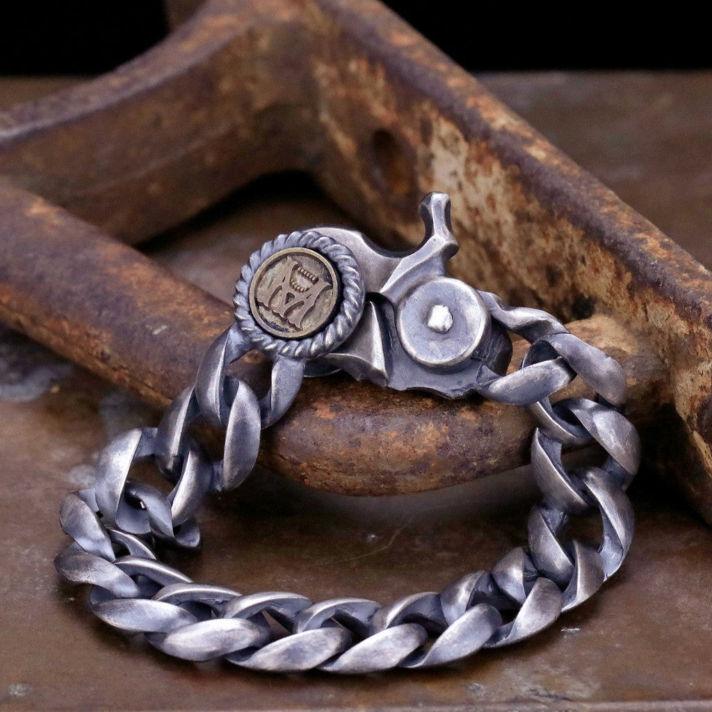 【Silver Monsters】日本一級神牌Loud Style Design 重磅雙面刻 手作骷髏扣手鍊