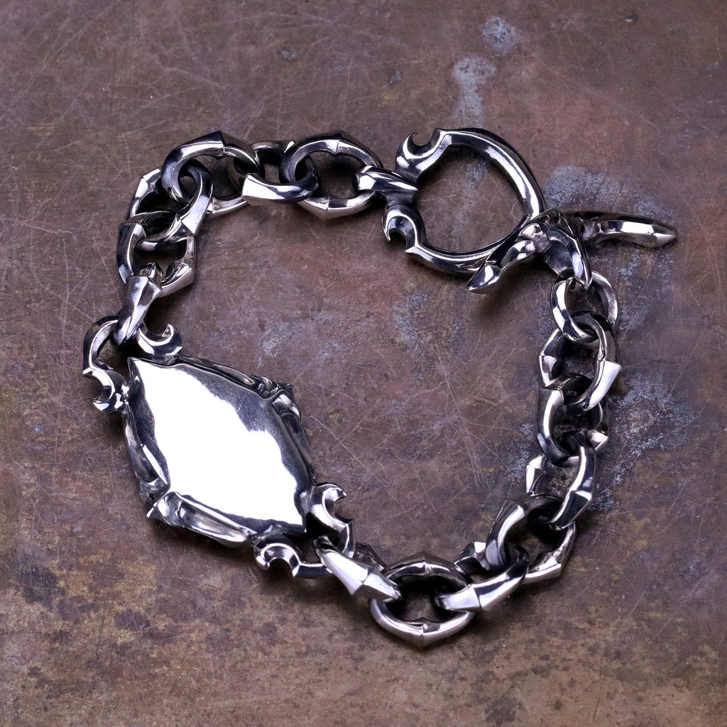 【Silver Monsters】日本一級神牌 Loud Style Design 鐵十字內鑲嵌哥德雕花 純銀手鍊