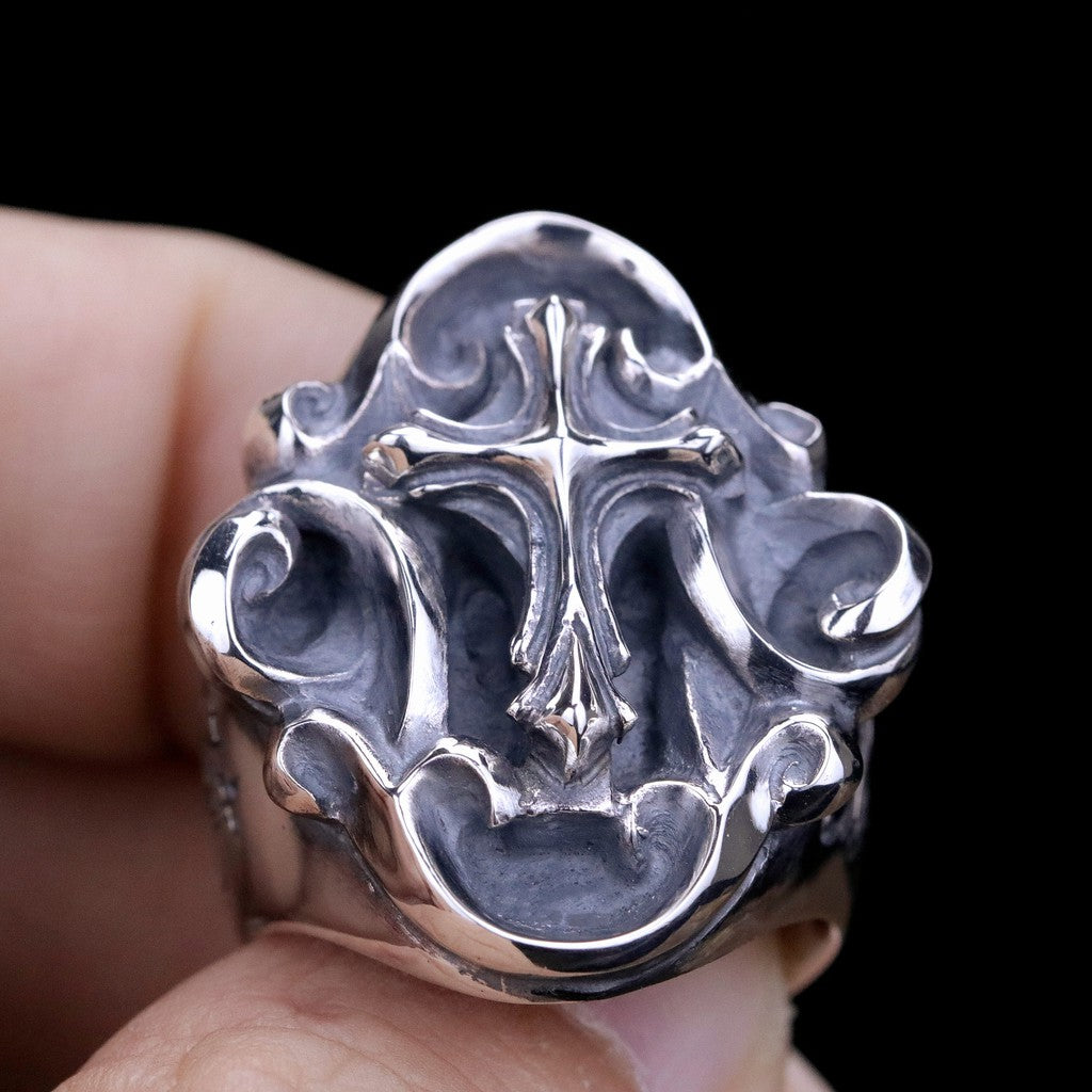 【Silver Monsters】日本一級神牌Loud Style Design 緋紅の祈禱 雕花十字純銀戒指