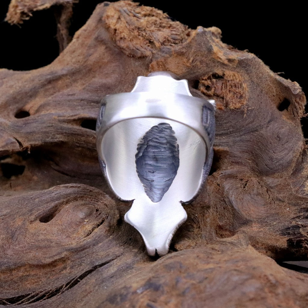 【Silver Monsters】日本雕畫雙絕 Dual Flow 細緻雕工 "繩紋骷髏" 手作霧面純銀戒指