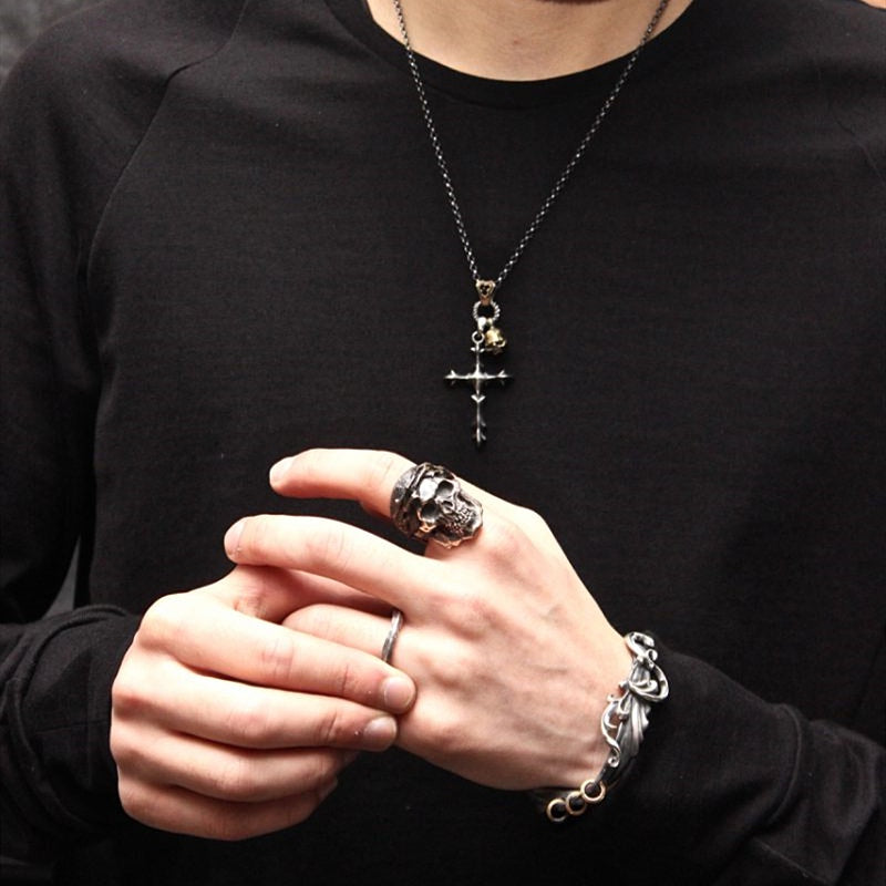 【Silver Monsters】日本一級神牌 Loud Style Design 荊棘骷髏 原創舊化破壞 純銀戒指