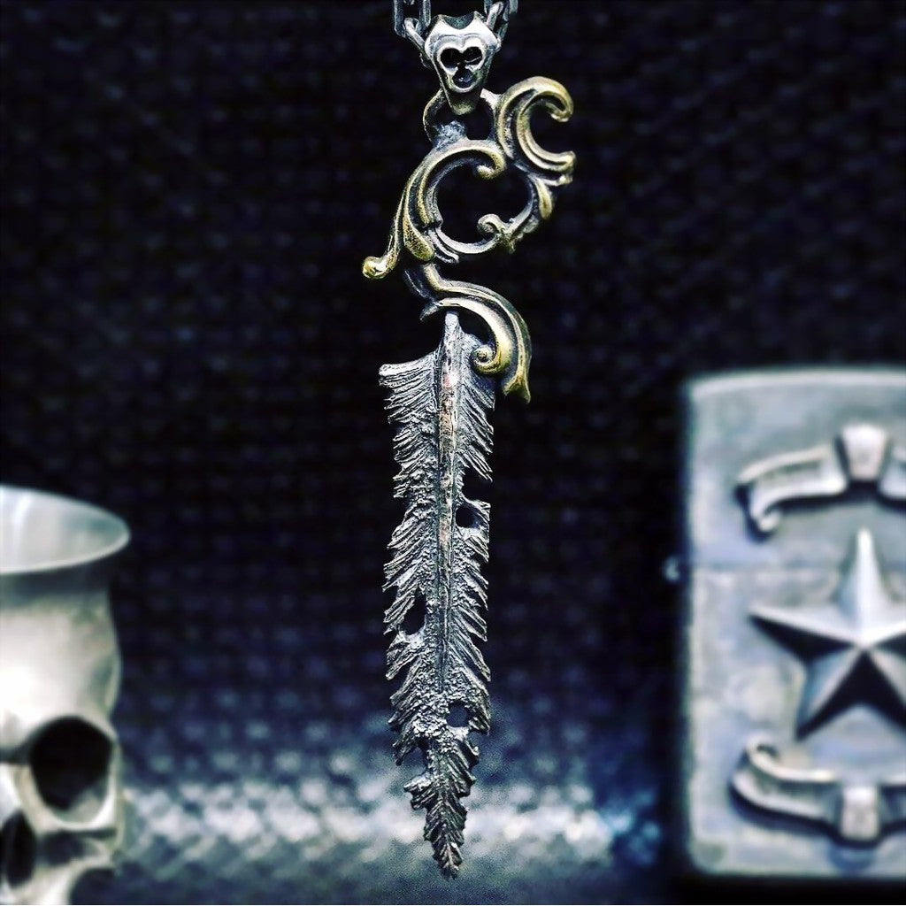 【Silver Monsters】日本 Loud Style Design 銀銅鑲嵌 蝕刻破壞雕花羽毛 銀飾 吊墜