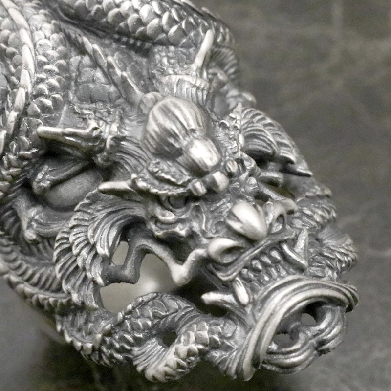 【Silver Monsters】日本雕畫雙絕 Dual Flow 細緻雕工 龍蟠般若 龍鬼 原創設計純銀戒指