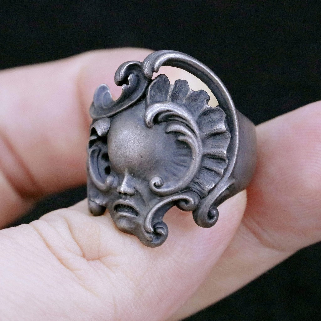 【Silver Monsters】日本暗系古典狂潮 Superbia 憑依2 原創手作 舊化噴砂 純銀戒指