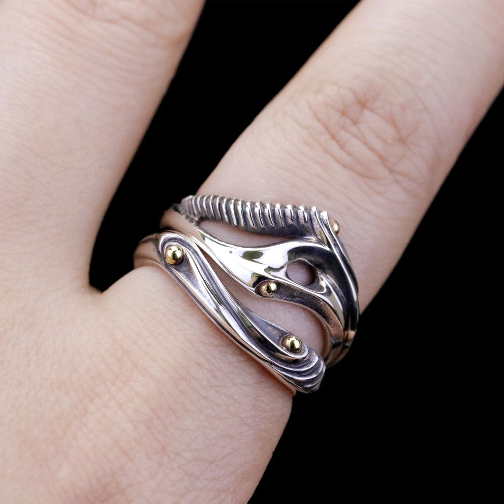 【Silver Monsters】日本手作 曲線異形 Ability Normal VR-47銀銅鑲嵌原創銀飾戒指