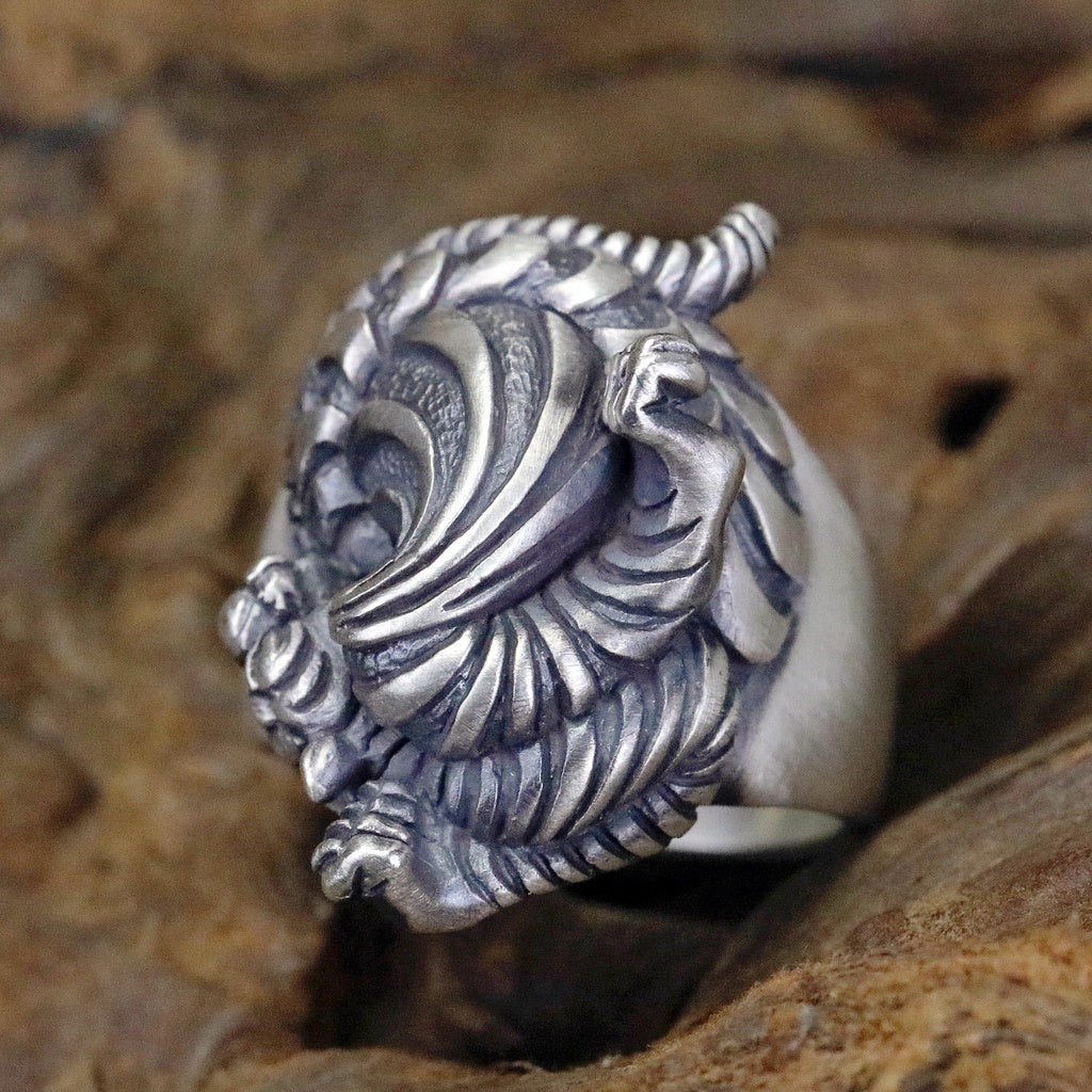 【Silver Monsters】日本雕畫雙絕 Dual Flow 手工銀飾 金虎年氣勢如虹 渦流盤虎戒指 S