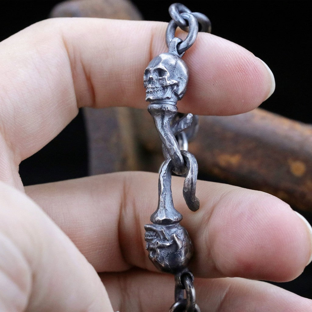 【Silver Monsters】日本一級神牌Loud Style Design 手作舊化 破壞骷髏雙勾純銀手鍊