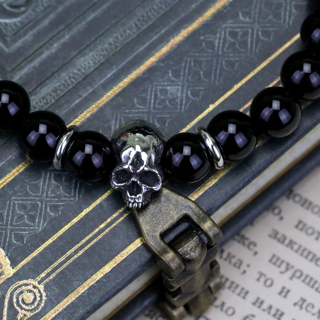 【Silver Monsters】日本手作 Nil:GRAVE 特約品牌 半顎骷髏 黑瑪瑙 純銀串珠手鍊