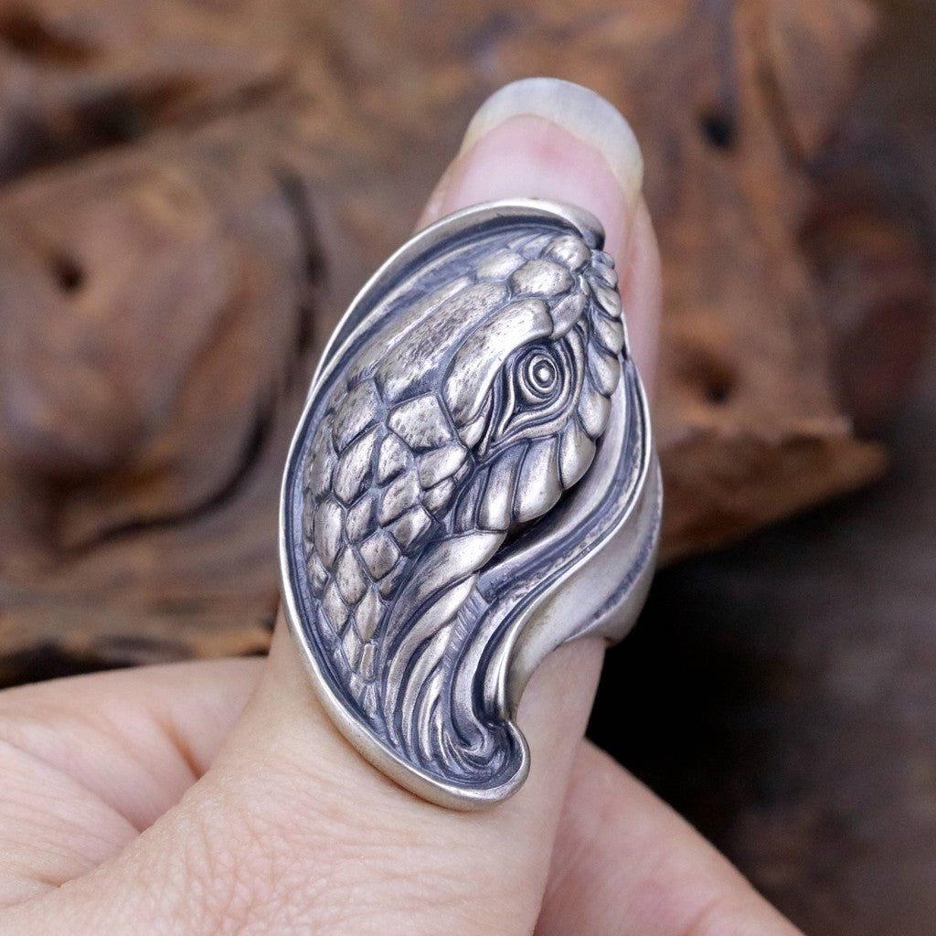 【Silver Monsters】展示出清 日本雕畫雙絕 Dual Flow 細緻雕工 "大蛇" 手作啞光霧面純銀戒指