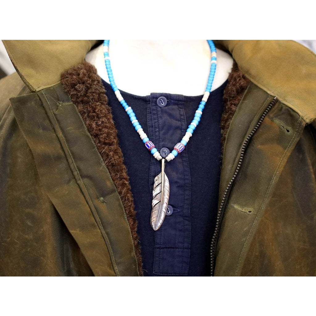 【Silver Monsters】日本Mt.hill 原民風古董白芯老珠大銀羽【水藍】項鍊