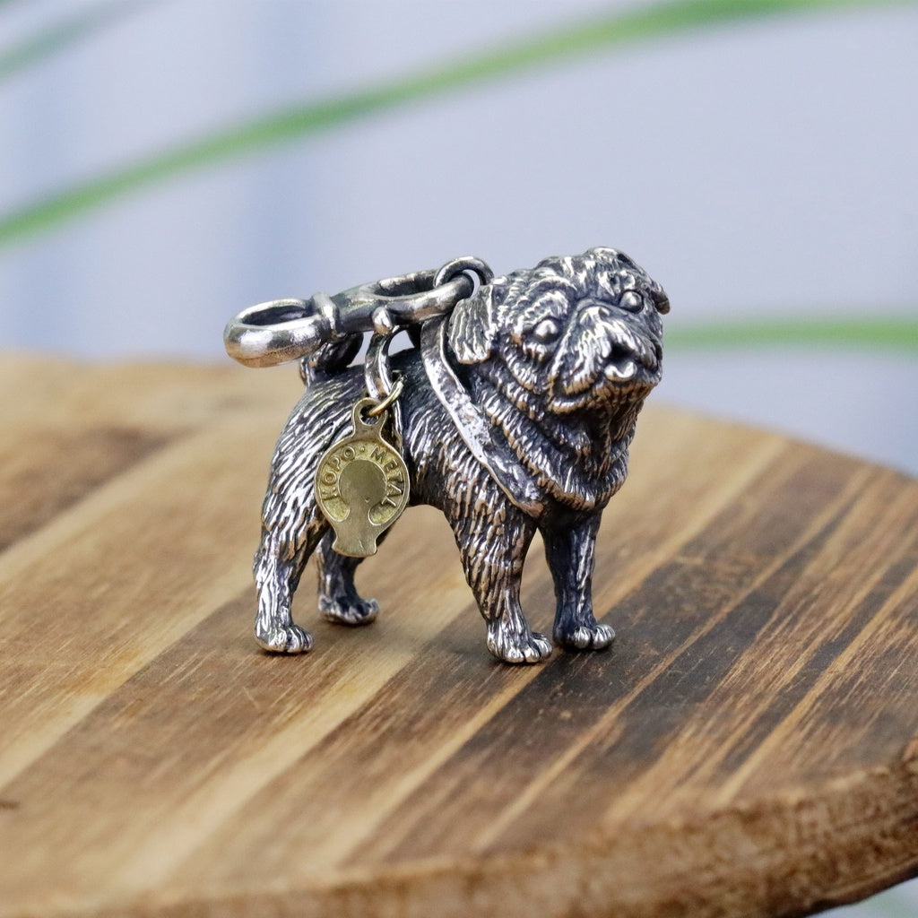 【Silver Monsters】台灣職人手作 KOPO METAL 立體精雕 純銀原創 巴哥犬背繩 純銀吊墜
