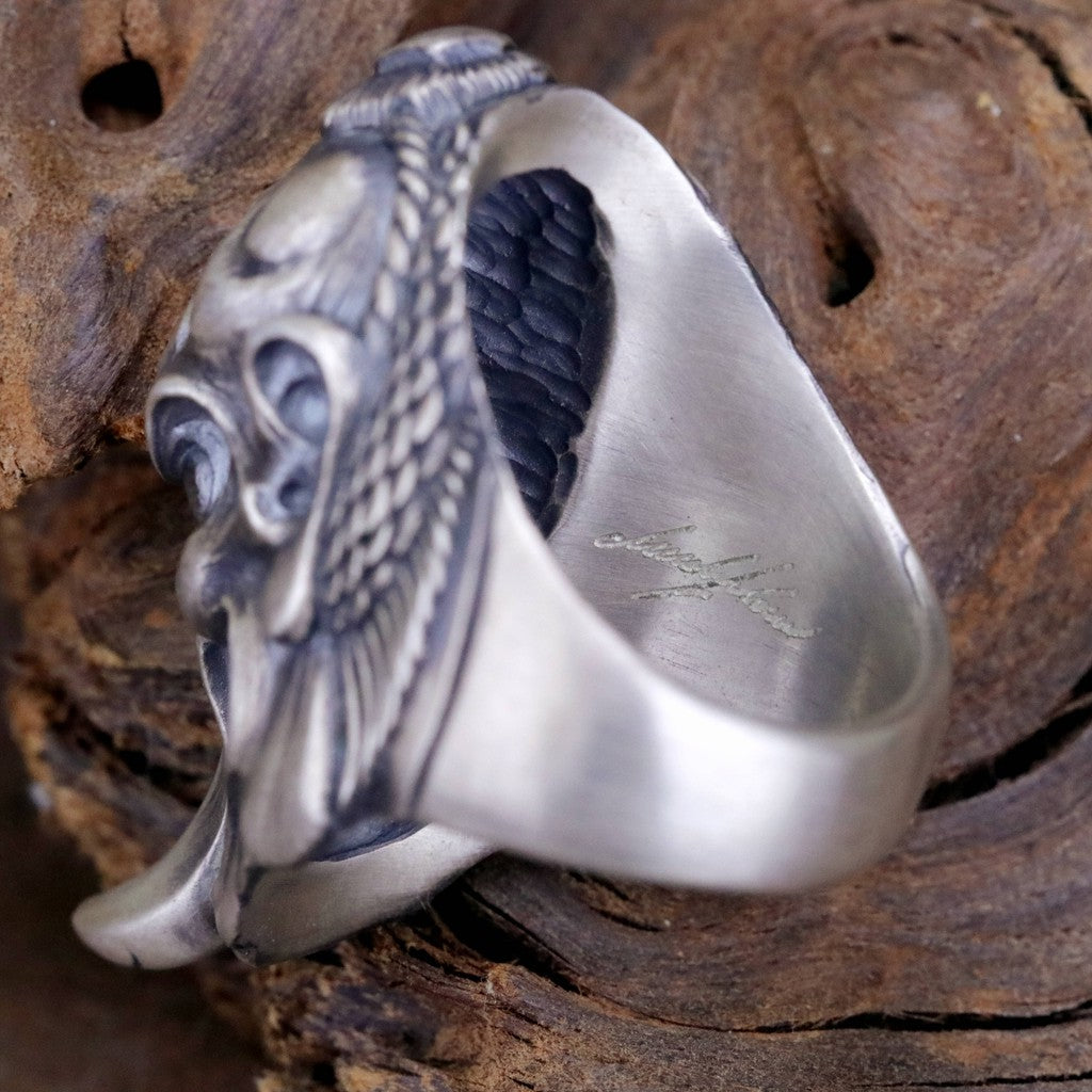 【Silver Monsters】日本雕畫雙絕 Dual Flow 細緻雕工 "天狗" 手作啞光霧面純銀戒指