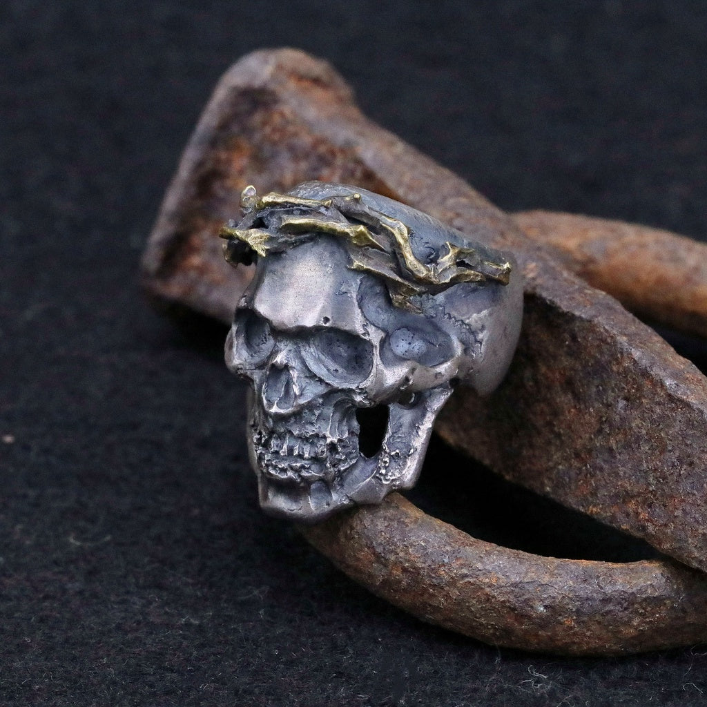 【Silver Monsters】日本一級神牌 Loud Style Design 荊棘骷髏 原創舊化破壞 純銀戒指