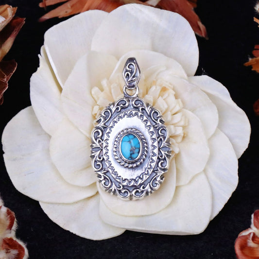 【Silver Monsters】日本Dear Blossom 立體唐草銀餅松石吊墜