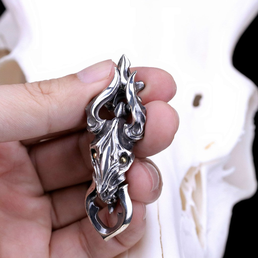 【Silver Monsters】日本前衛宗師 Glam Scale 機甲王 銅珠金眼 羊角惡魔咬環 純銀吊墜