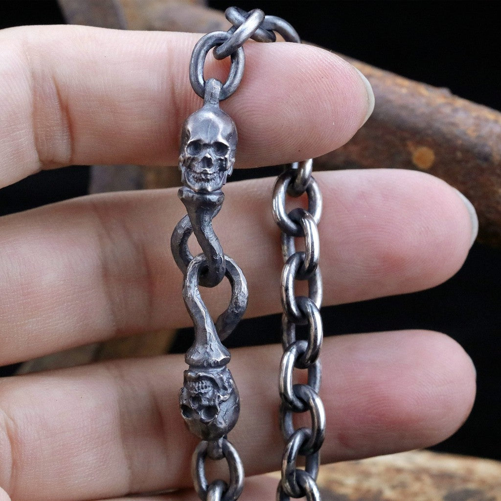 【Silver Monsters】日本一級神牌Loud Style Design 手作舊化 破壞骷髏雙勾純銀手鍊