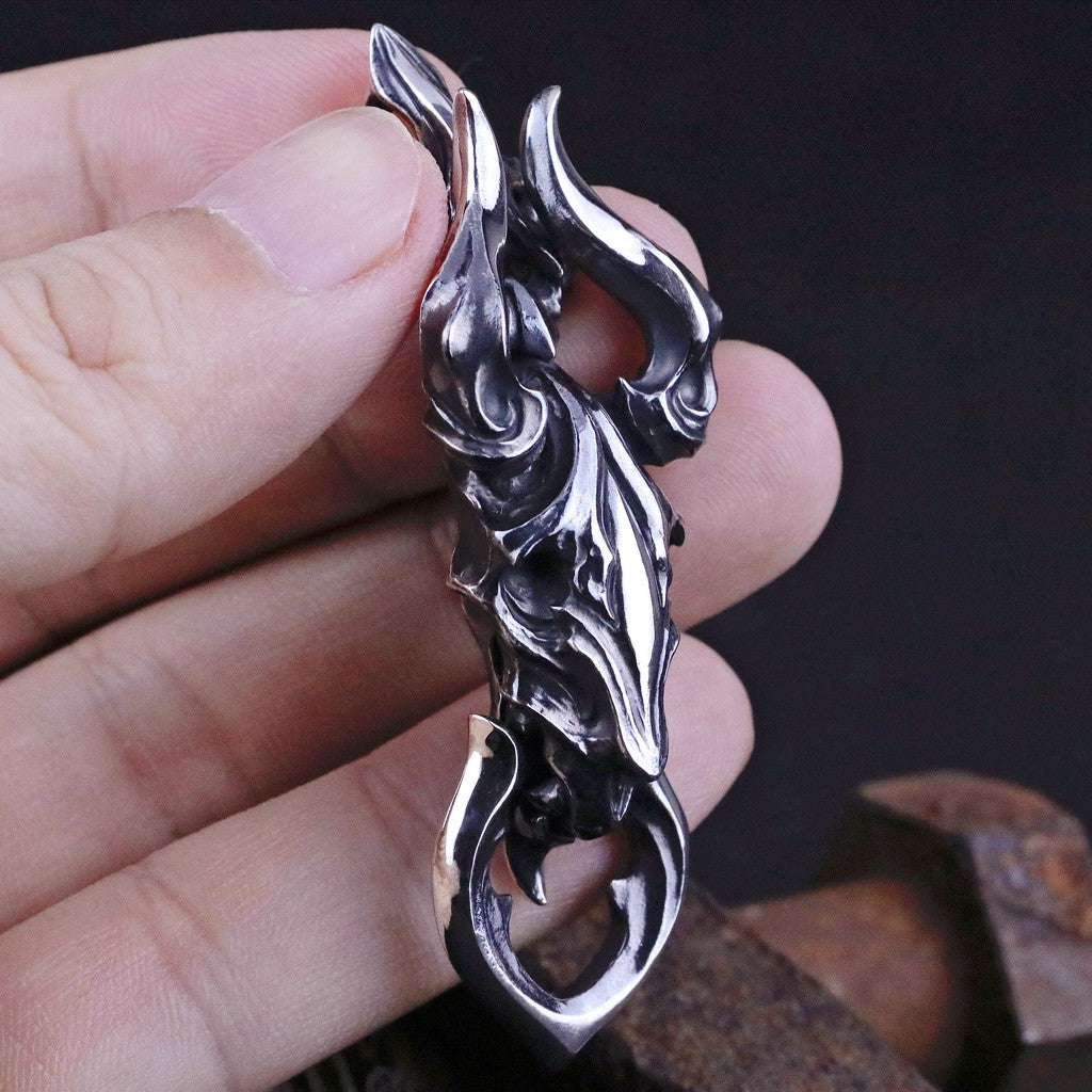 【Silver Monsters】日本前衛宗師Glam Scale 機甲王 羊角惡魔咬環 手工做舊墜飾