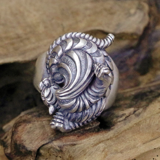 【Silver Monsters】日本雕畫雙絕 Dual Flow 手工銀飾 金虎年氣勢如虹 渦流盤虎戒指 S