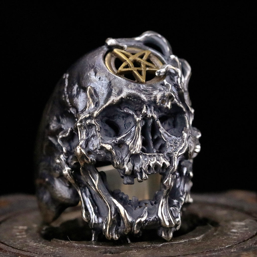 【Silver Monsters】日本手作 Nil:GRAVE 特約品牌 "Linaria" 熔炎逆五芒星骷髏戒指