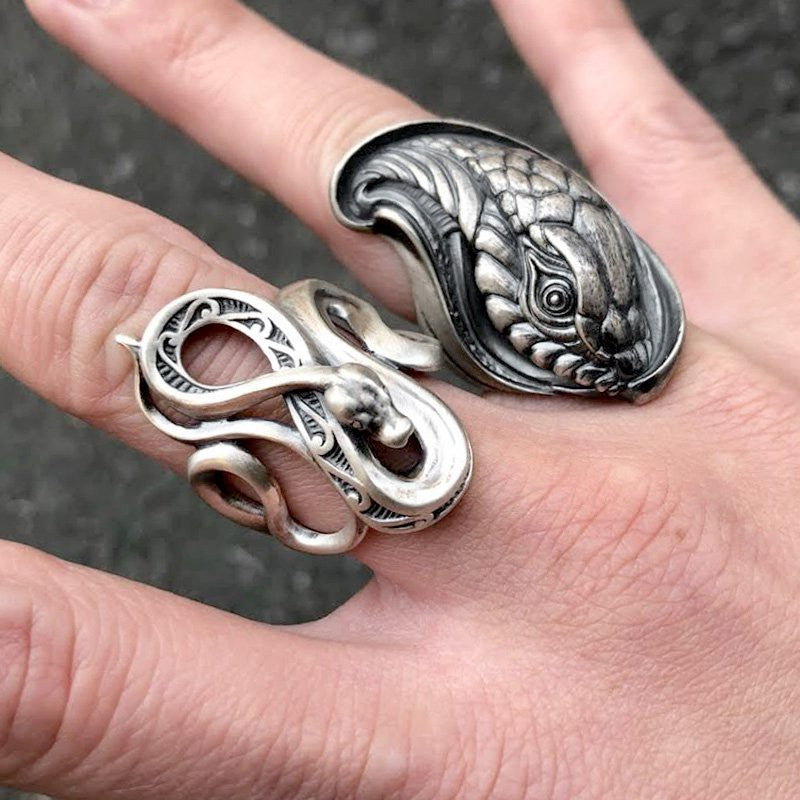 【Silver Monsters】展示出清 日本雕畫雙絕 Dual Flow 細緻雕工 "大蛇" 手作啞光霧面純銀戒指