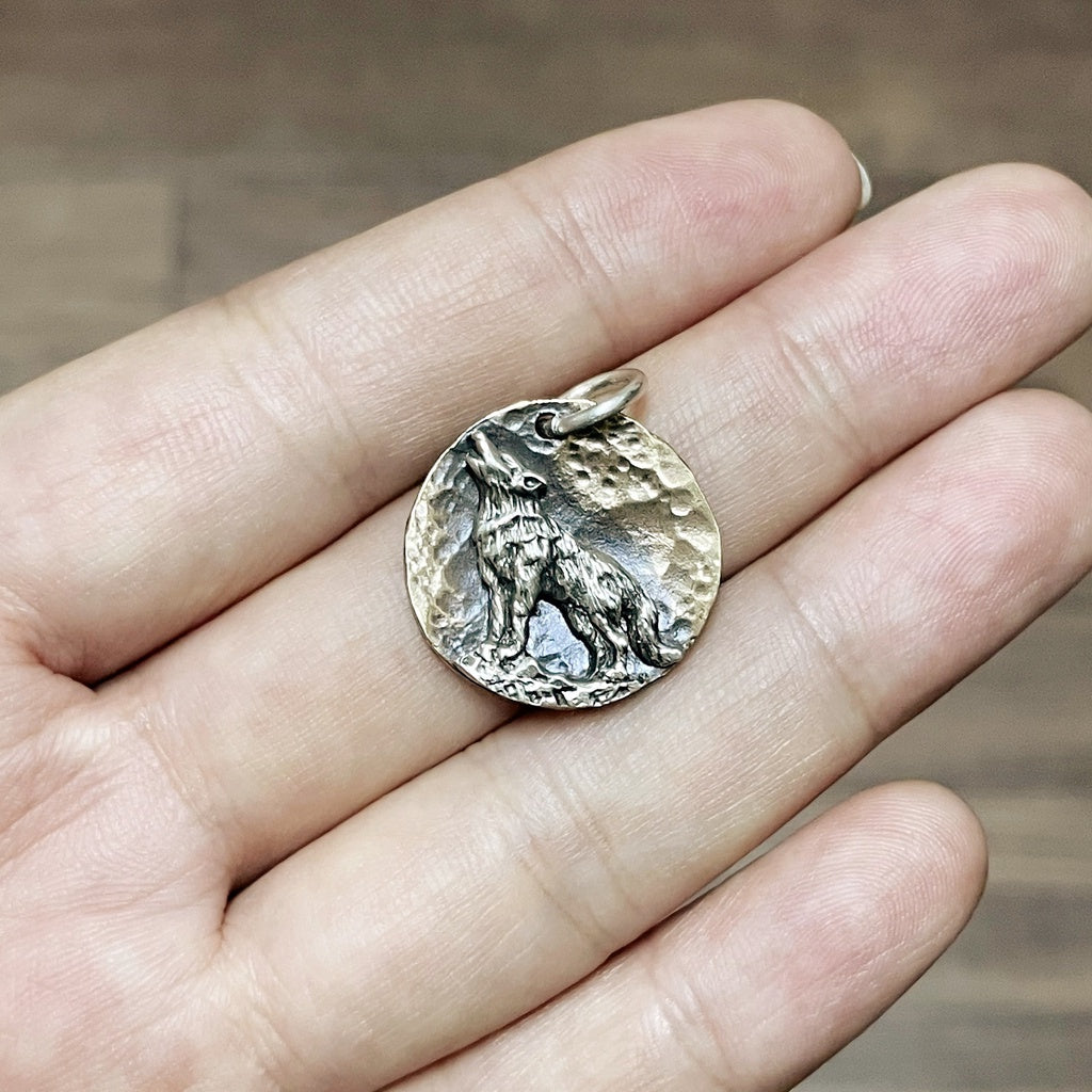 【Silver Monsters】台灣職人手作 KOPO METAL 手鍛銅月 芒刻精雕 孤狼嘯月S 原創吊墜