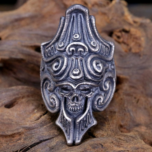 【Silver Monsters】日本雕畫雙絕 Dual Flow 細緻雕工 "繩紋骷髏" 手作霧面純銀戒指