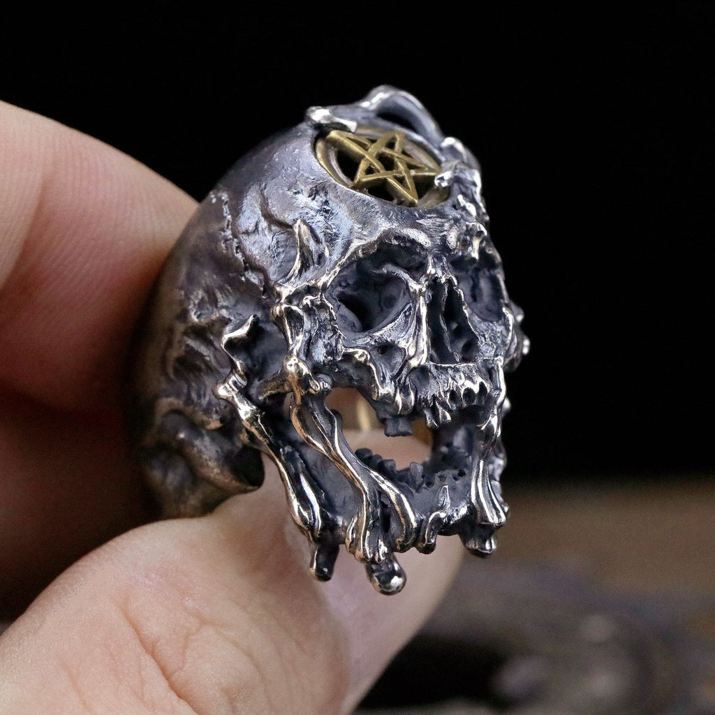 【Silver Monsters】日本手作 Nil:GRAVE 特約品牌 "Linaria" 熔炎逆五芒星骷髏戒指
