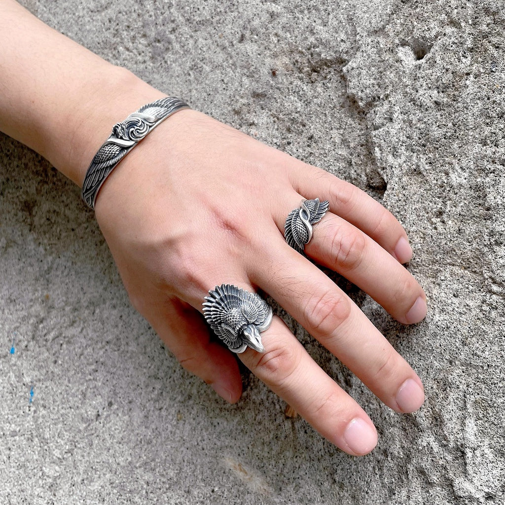 【Silver Monsters】日本雕畫雙絕 Dual Flow 原創設計 手作雙極鳳首 純銀戒指