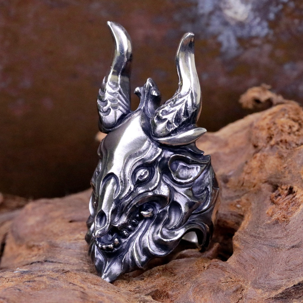 【Silver Monsters】日本前衛宗師 Glam Scale 機甲王 惡魔羊角骷髏 純銀戒指