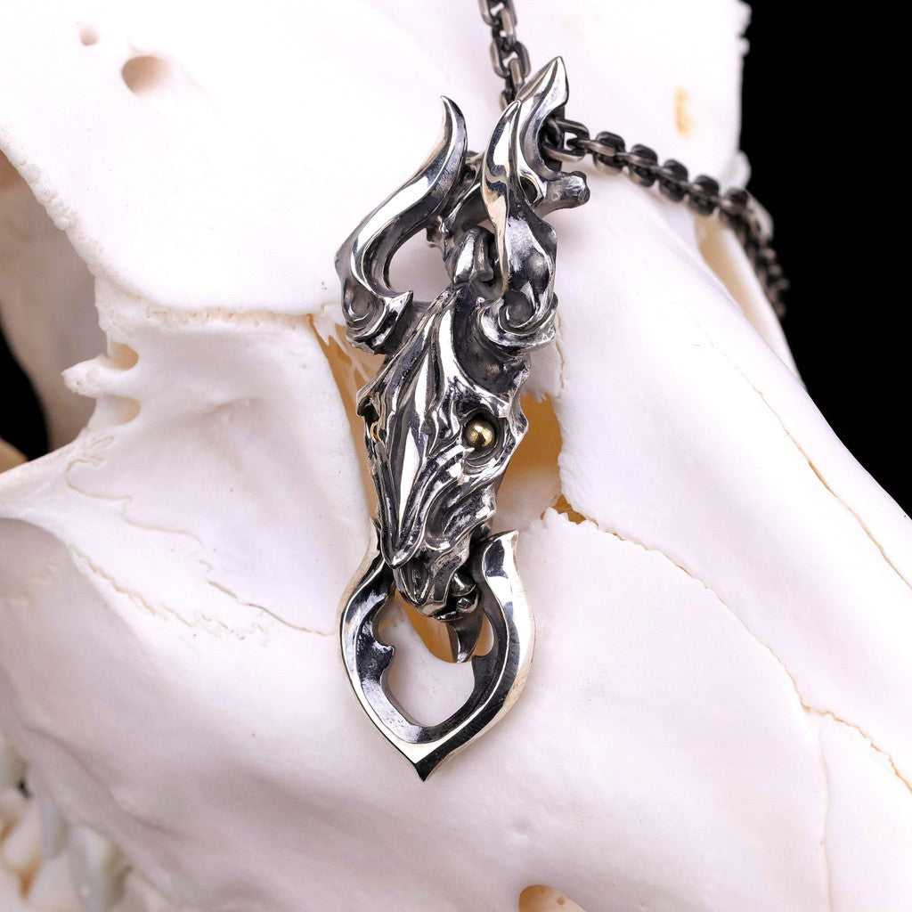 【Silver Monsters】日本前衛宗師 Glam Scale 機甲王 銅珠金眼 羊角惡魔咬環 純銀吊墜