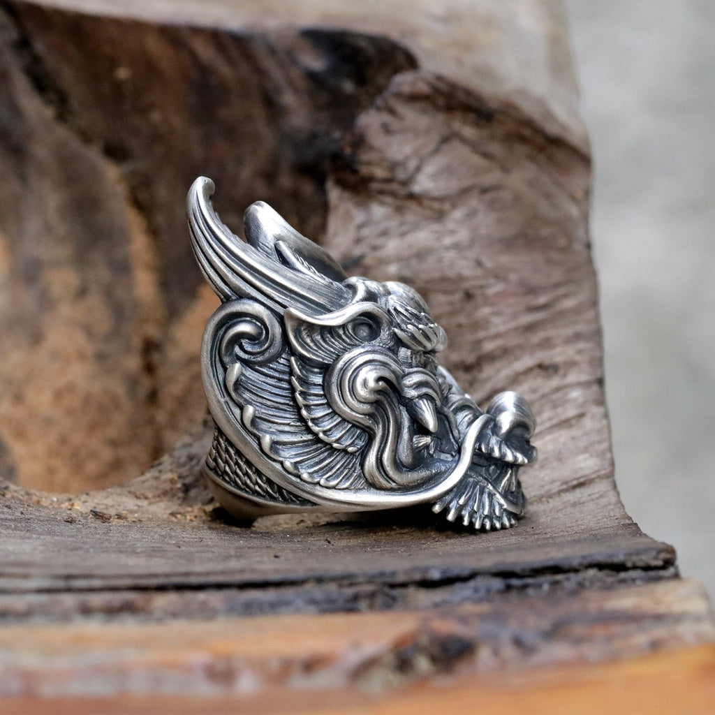 【展示品出清】日本雕畫雙絕 Dual Flow 細緻雕工 經典傳統盤龍 純銀神龍戒