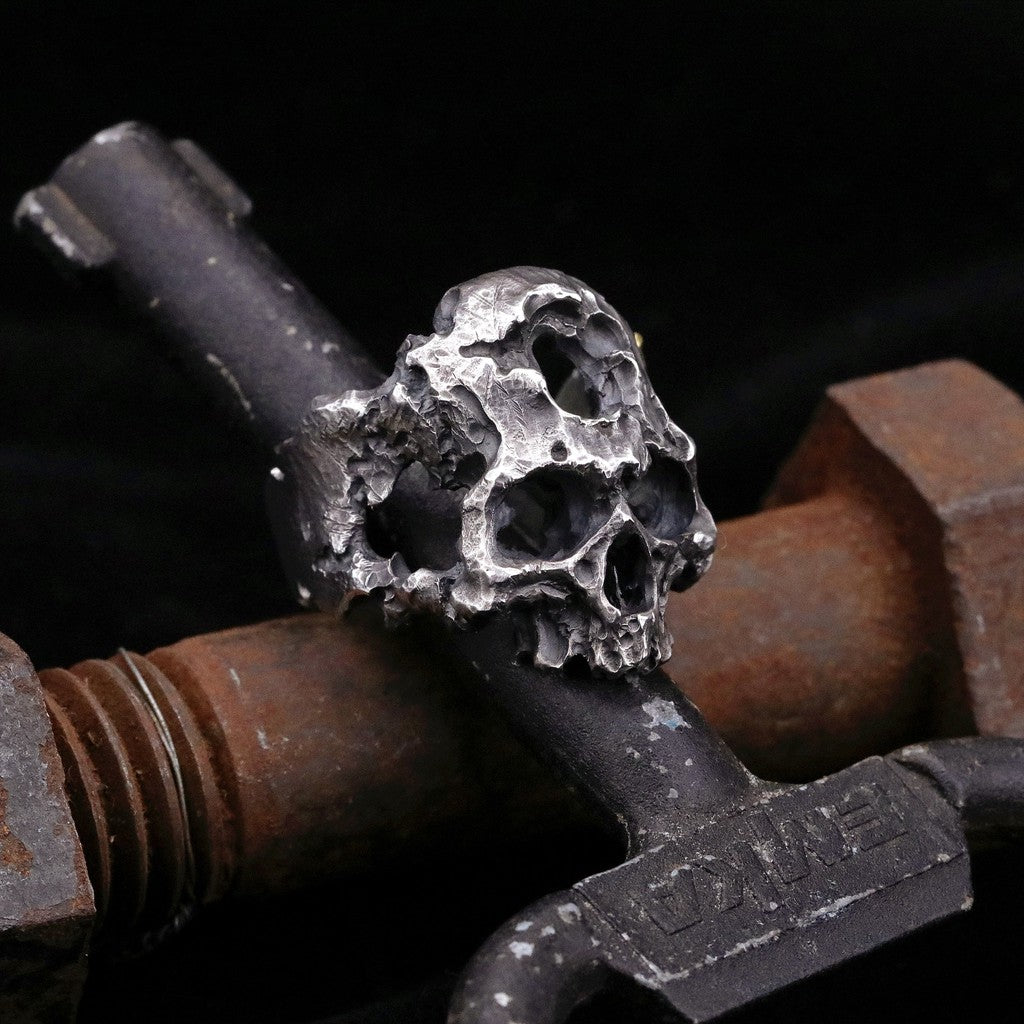 【Silver Monsters】日本一線神牌Loud Style Design 手作破壞 黃銅十字 半顎骷髏 純銀戒指
