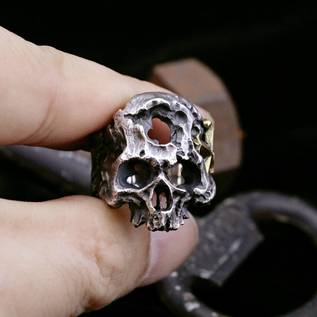 【Silver Monsters】日本一線神牌Loud Style Design 手作破壞 黃銅十字 半顎骷髏 純銀戒指