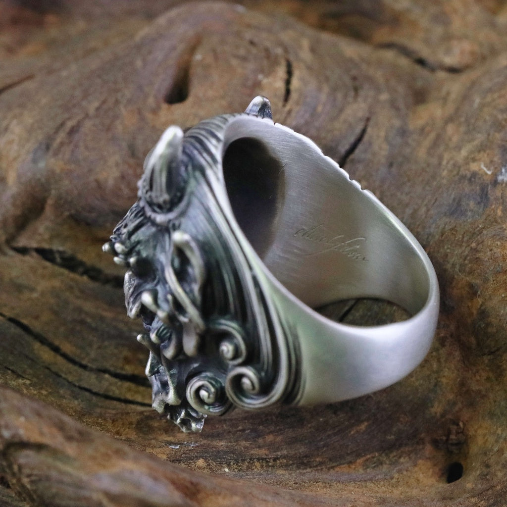 【Silver Monsters】日本雕畫雙絕 Dual Flow 手工雕刻 原創設計 怒神 純銀戒指