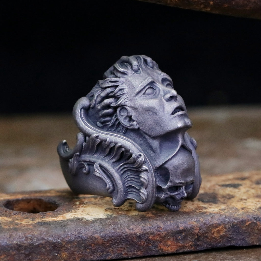 【Silver Monsters】日本暗系古典狂潮 Superbia 死之華 原創手做 舊化噴砂 純銀戒指