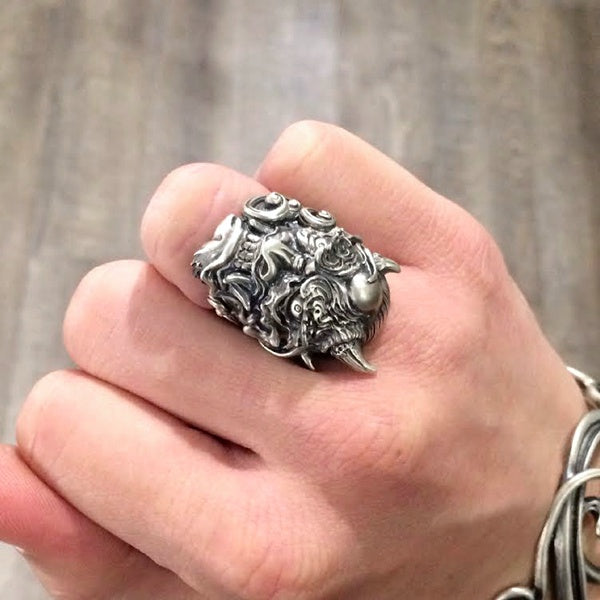 【Silver Monsters】日本雕畫雙絕 Dual Flow 手工雕刻 原創設計 怒神 純銀戒指