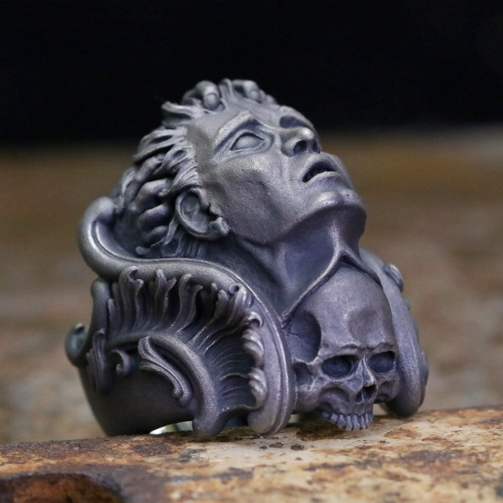 【Silver Monsters】日本暗系古典狂潮 Superbia 死之華 原創手做 舊化噴砂 純銀戒指