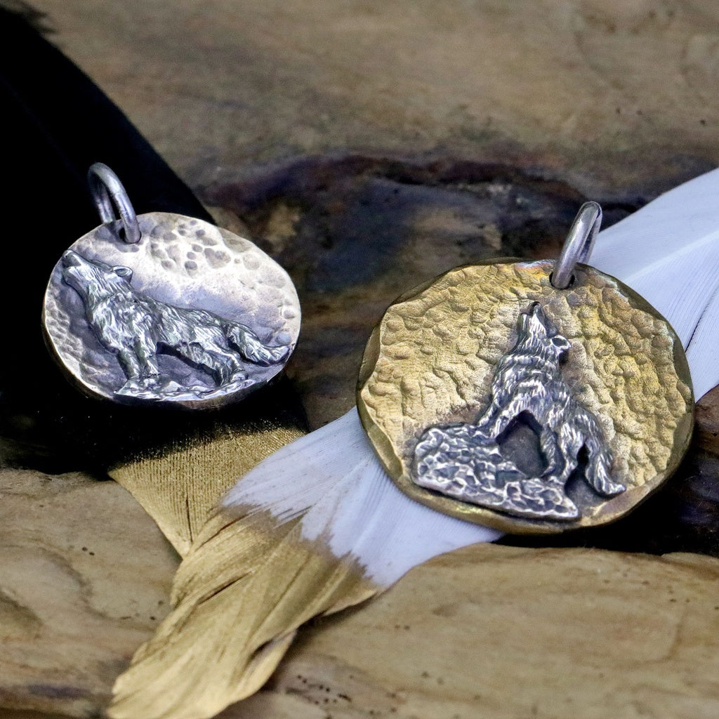 【Silver Monsters】台灣職人手作 KOPO METAL 手鍛銅月 芒刻精雕 孤狼嘯月S 原創吊墜